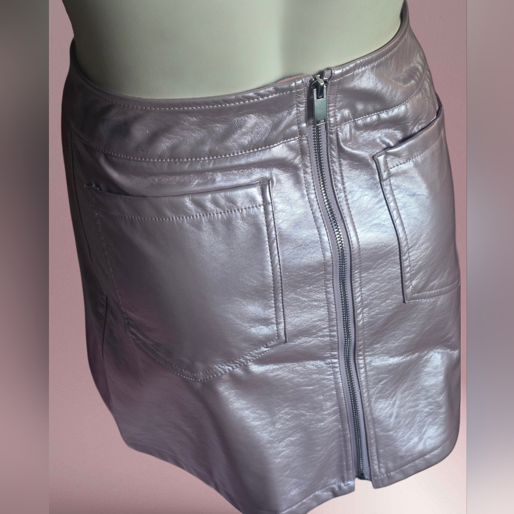 Y2K Metallic Pink Faux Leather Mini Skirt Tinseltown Back Zip Size L